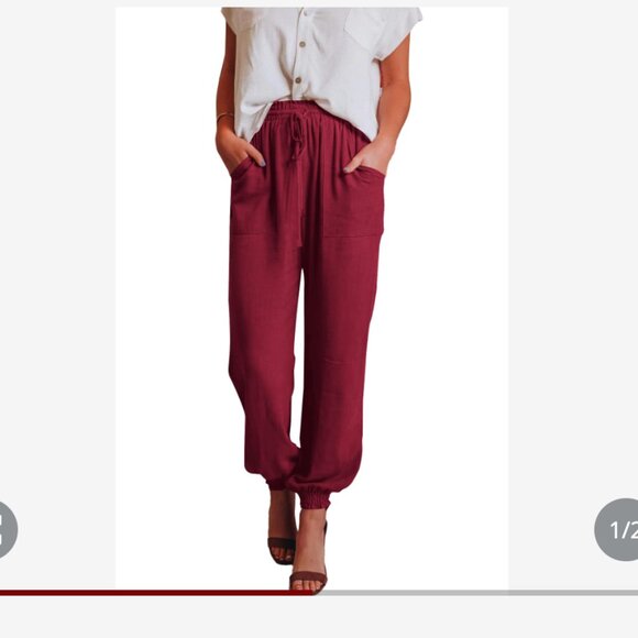 LYANER Women's Casual High Waisted Elastic Drawstring Pants With Pockets -L - Picture 1 of 8